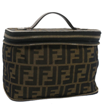 FENDI Zucca Canvas Vanity Cosmetic Pouch Black Brown Auth bs7906