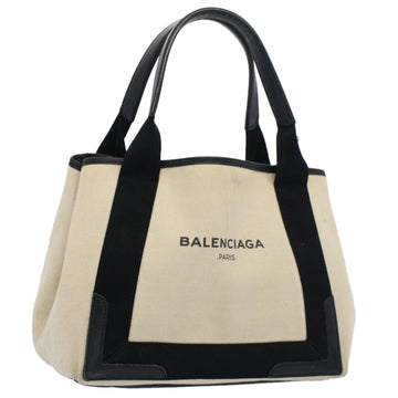 BALENCIAGA Tote Bag Canvas Leather Beige Black Auth bs8120