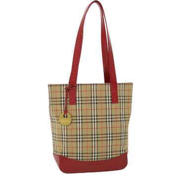 BURBERRY Nova Check Tote Bag Canvas Leather Red Beige black Auth bs8128