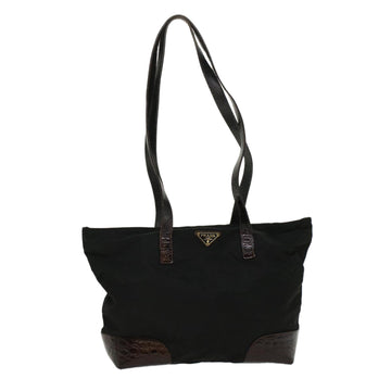 PRADA Shoulder Bag Nylon Leather Black Auth bs8177