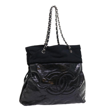 CHANEL Chain Shoulder Bag Patent leather Black CC Auth bs8271