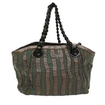 PRADA Shoulder Bag Leather Khaki Auth bs8305