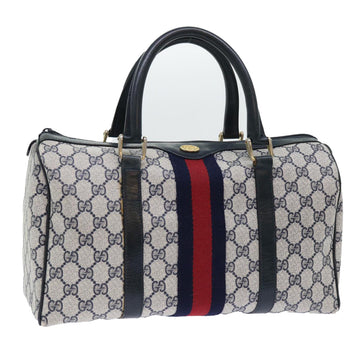 GUCCI GG Canvas Sherry Line Boston Bag Red Navy gray 010 378 Auth bs8340