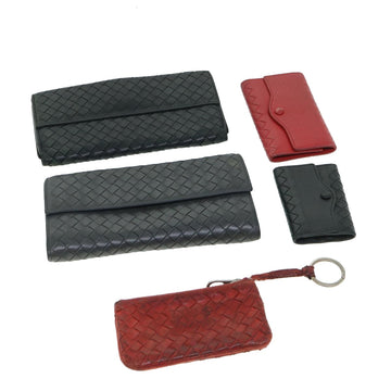 BOTTEGAVENETA INTRECCIATO Key Case Wallet Leather 5Set Black Red Auth bs8403