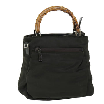 GUCCI Bamboo Hand Bag Nylon Leather 2way Khaki 002 2058 0508 5 Auth bs8491