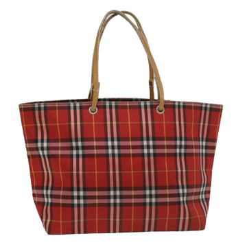BURBERRY Nova Check Tote Bag Canvas Leather Red Black Auth bs8508
