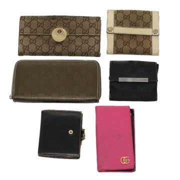 GUCCI GG Canvas Wallet Leather Canvas 6Set Beige Black Red Auth bs8514