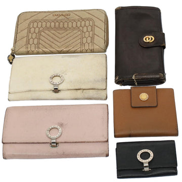 BVLGARI Key Case Wallet Leather Canvas 6Set Black Pink Brown Auth bs8518