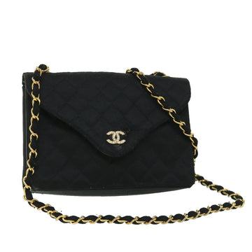 CHANEL Matelasse Chain Shoulder Bag Satin Black CC Auth bs8554