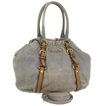 PRADA Shoulder Bag Leather 2way Gray Auth bs8598