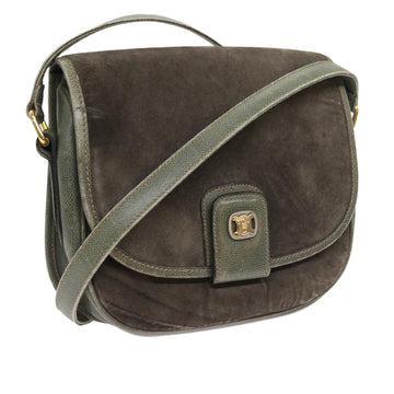 CELINE Shoulder Bag Suede Gray Auth bs8616