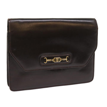 CELINE Clutch Bag Leather Brown Auth bs8620