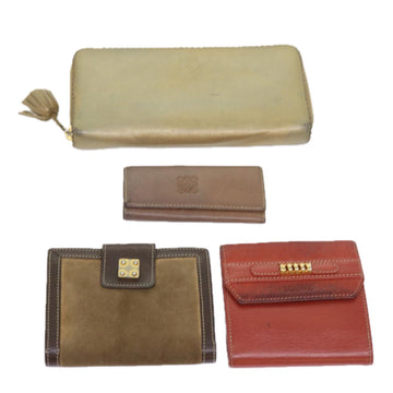 LOEWE Wallet Leather 4Set Red Beige gray Auth bs8673