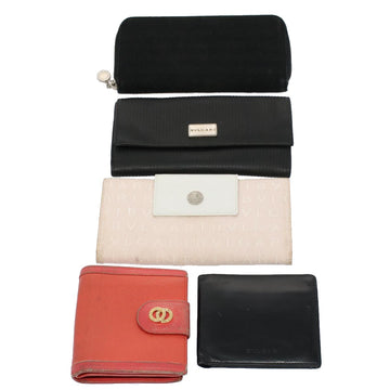 BVLGARI Wallet Leather Canvas 5Set Black Red Auth bs8809