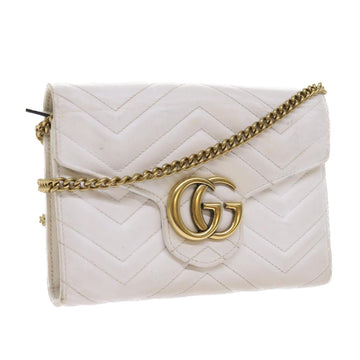 GUCCI Chain Shoulder Bag Leather White 474575 2149 Auth bs8823