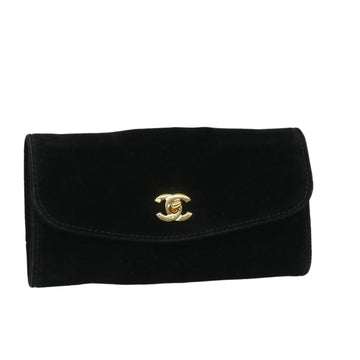 CHANEL Cosmetic Pouch Velor Black CC Auth bs9129