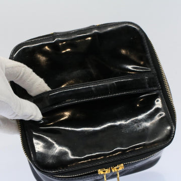 CHANEL Vanity Cosmetic Pouch Patent leather Black CC Auth bs9169