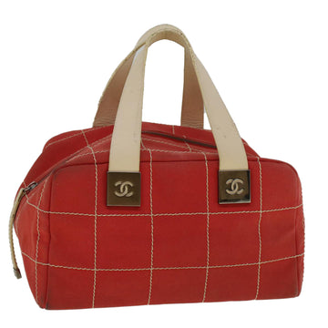 CHANEL Boston Bag Canvas Red CC Auth bs9335