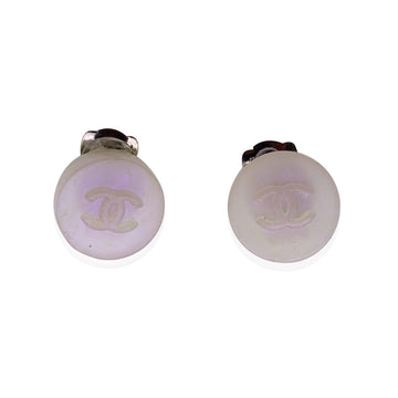 CHANEL Karl Lagerfeld Round Iridescent Cc Logo Studs Clip On Earrings
