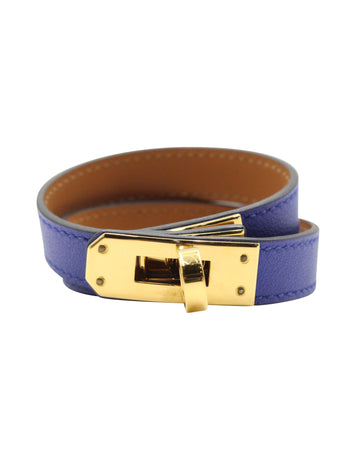 HERMeS Kelly Double Tour Bracelet In Bleu Saphir With Gold Hardware