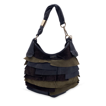 YVES SAINT LAURENT Tricolor Ruffled Leather Suede St Tropez Hobo Bag