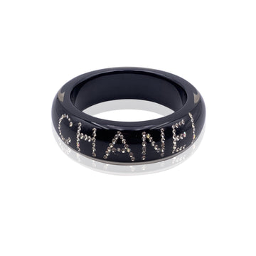 CHANEL Black Resin And Rhinestone Crystal Logo Cuff Bangle Bracelet