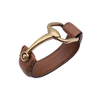GUCCI Vintage Tan Leather Bangle Cuff Belt Bracelet Gold Horsebit
