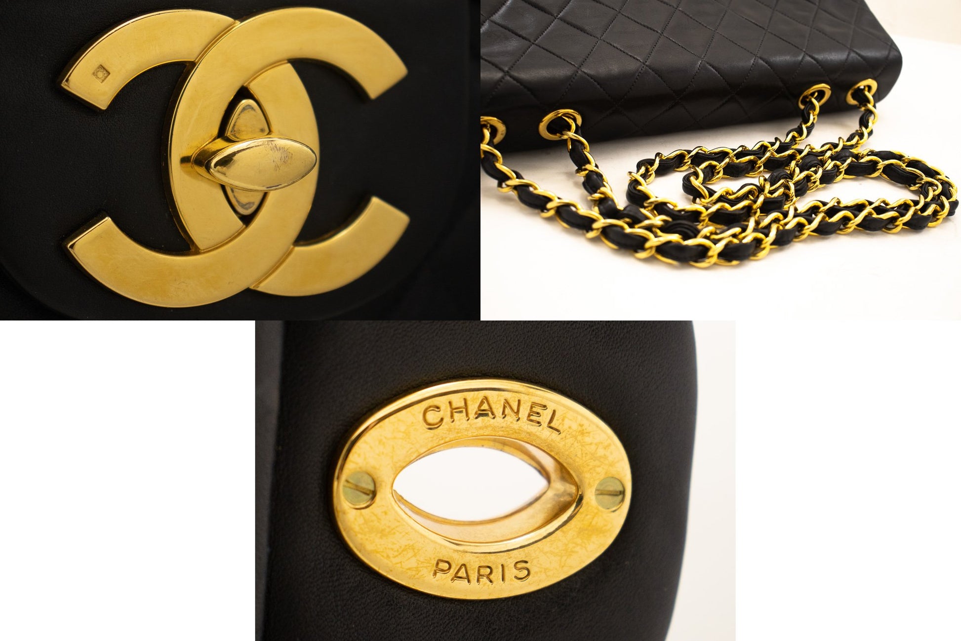 Chanel Vintage Black Caviar Square Classic Flap Crossbody Bag 24k