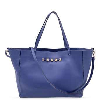 VALENTINO Garavani Blue Leather Rockstud Tote Shoulder Bag