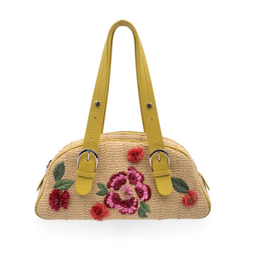 CHRISTIAN DIOR Limited Edition Yellow Raffia Flower Handbag