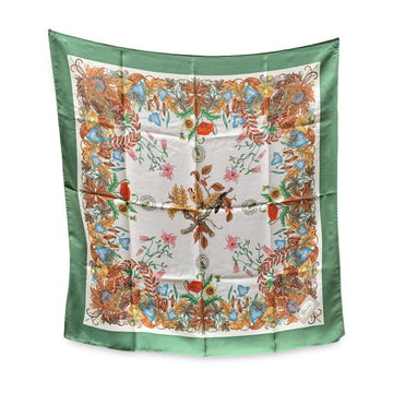 GUCCI Vintage Green Accornero Fall Themed Birds Floral Silk Scarf
