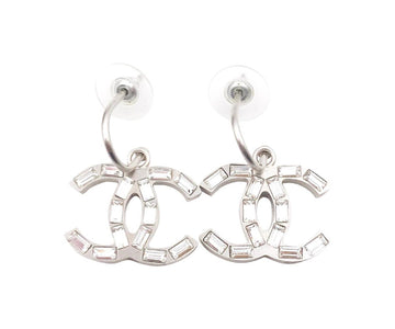 Chanel Silver CC Thin Baguette Piercing Earrings