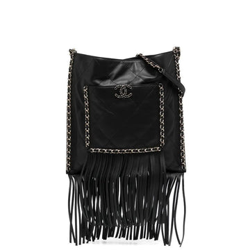 CHANEL Black Leather Fringe Shopping Bag