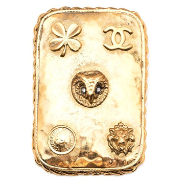 CHANEL Hammered Metal Plate Owl Brooch