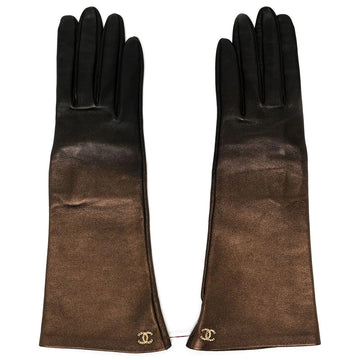CHANEL Metallic Bronze Leather Gloves