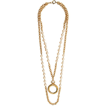 CHANEL Pearl-embellished Double-chain Necklace
