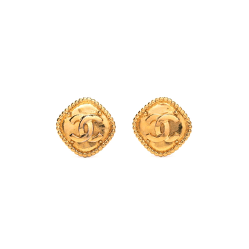 CHANEL Gold Rhombus Logo Clip-on Earrings