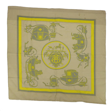 HERMES Carre 90 Scarf Silk Beige Yellow Auth cl721