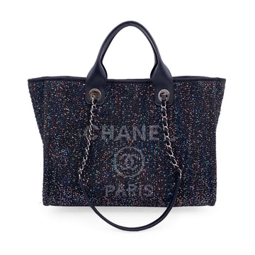 CHANEL Black Sequin Sparkle Canvas Medium Deauville Tote Bag