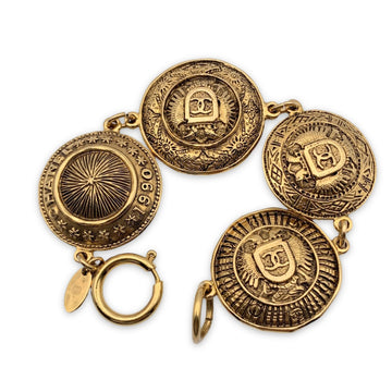CHANEL Vintage 1990 Gold Metal Logo Starburst Medallion Bracelet
