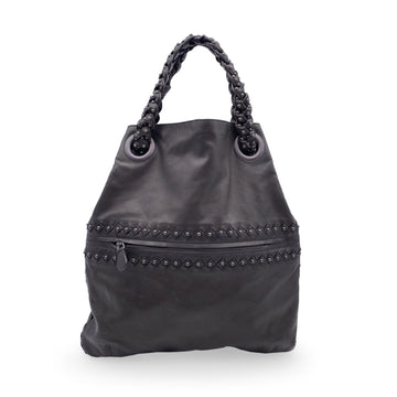 BOTTEGA VENETA Dark Brown Soft Leather Studded Julie Tote Bag