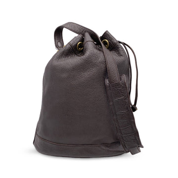 GUCCI Dark Brown Leather Drawstring Bucket Shoulder Bag