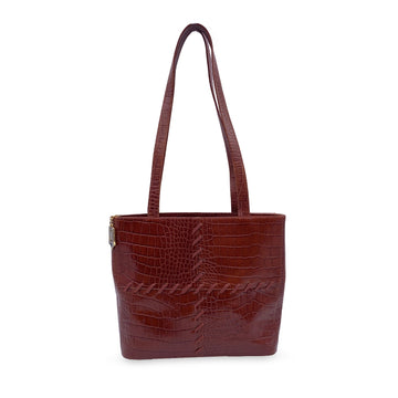 YVES SAINT LAURENT Vintage Brown Embossed Leather Stitch Tote Bag