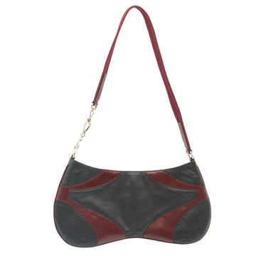 PRADA Shoulder Bag Leather Black Wine Red Auth ds055