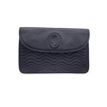 YVES SAINT LAURENT Vintage Black Quilted Leather Clutch Bag Handbag