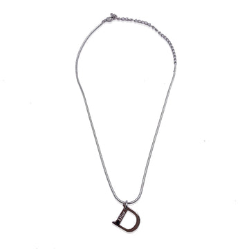 CHRISTIAN DIOR Silver Metal D Logo Pendant Chain Necklace
