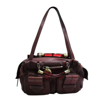 Chloã Vintage Burgundy Handbag With Red Plastic Top Handles