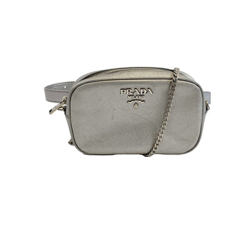 PRADA - Odette Saffiano Leather Silver Belt Bag/Crossbody