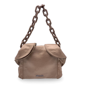 PRADA Beige Metallic Leather Ruffle Shoulder Bag Lucite Chain Strap
