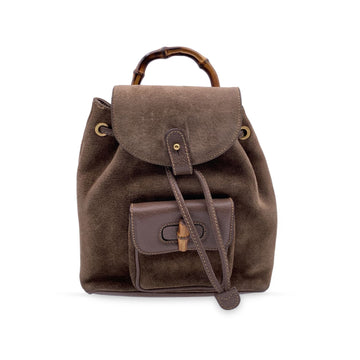 GUCCI Vintage Brown Suede Bamboo Small Backpack Shoulder Bag